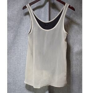 Theory Sleeveless Silk Blend Tank Top Size P Cream Sheer Layering Blouse